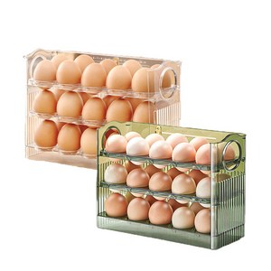 TwinsMall 1+1 자동 폴딩 계란트레이 달걀 보관함 냉장고 수납 선반, 올투명, 투명그린