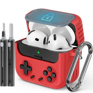 Inesore 클리너 키트가있는 Airpods 4 케이스 용 잠금 케이스 포함 케이스 잠금 레트로 분실 방지 보호 클래식 쿨 퍼니 게임 콘솔 에어팟 4 케이스 커버 남성용