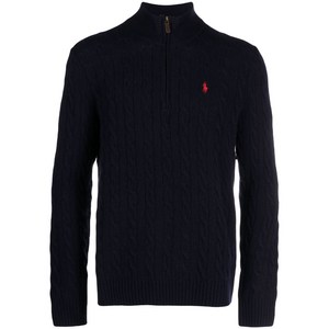 폴로랄프로렌 로고 자수 케이블 니트 하프 지퍼 스웨터, 블루계열, Standard XL(KR 110)