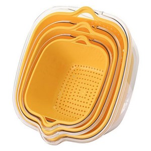 엠토이 2단 물빠짐 바구니 3개입, 옐로, 특대형 + 대형 +..., 1세트