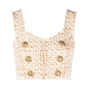 발망 버튼 디테일 트위드 크롭 탑