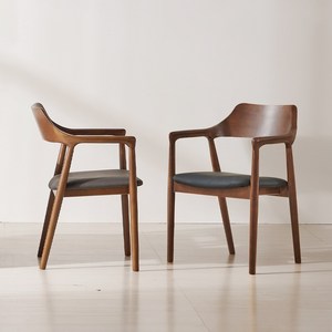 파로마 로엠 식탁의자 고무나무 원목 가죽 카페의자, 월넛, 2개