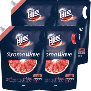 비트 아로마 웨이브 시트러스 액체세제 리필, 2L, 4개