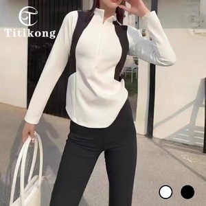 Titikong 여자 티셔츠 라인 기능성 긴팔 운동복 골프웨어 모크넥 반지퍼