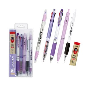자바펜 올인원 필기구 종합 선물 세트 8x16.2cm 샤프 삼색볼펜 형광펜 문구세트, 1개, 퍼플