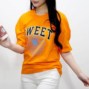 [당일출고] 여자친9 벌룬 소매퍼프 영문 플라워 프린팅 소프트 반팔티(S~2XL)-20수 코마사원단 12칼라