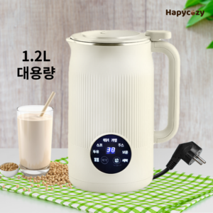 하피코지 가정용 두유 콩물 죽 이유식 제조기 믹서기 1200ml, 화이트