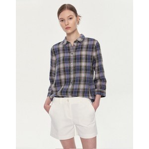 23SS [23SS][단독 특가]네이비 체크 리넨 7부소매셔츠 HSSH3B304N2