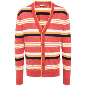 메종키츠네 스트라이프 인타르시아 니트 가디건, 레드계열+화이트계열, Standard S(KR 95)