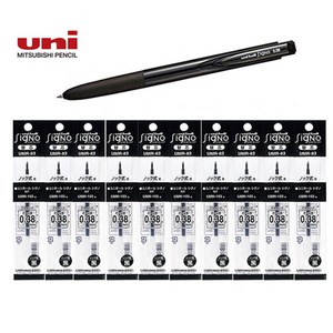 uni 시그노 노크 UMN-155 0.28mm 0.38mm 볼펜 리필 세트, 1개, 0.38mm 흑1개+리필 흑10개 세트