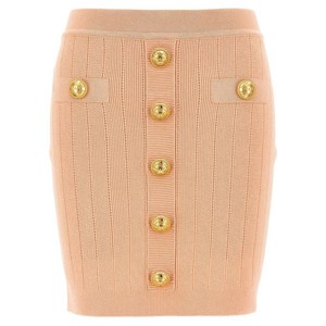 발망 니트 버튼 미디 스커트, 핑크계열, France 42(KR 77)