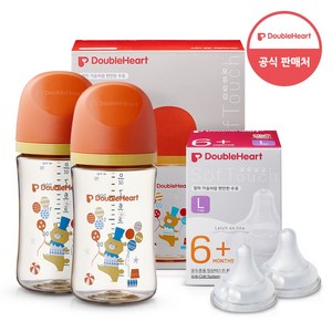 더블하트 모유실감 3세대 PPSU 디어프렌즈 트윈팩 240ml+젖꼭지(2입), 서커스베어, 3세대 젖꼭지L, 1개