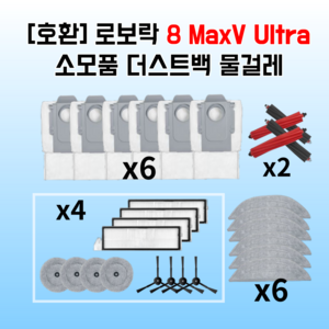 [호환] BetteBox 로보락 S8 MaxV Ulta 소모품 더스트백 물걸레, 1세트, 부속품 교체 세트