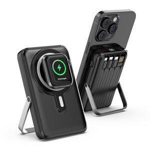 THOUSTA 맥세이프 대용량 보조배터리 고속충전 PD22.5W 거치대 케이블 일체형 무선 배터리 10000mAh