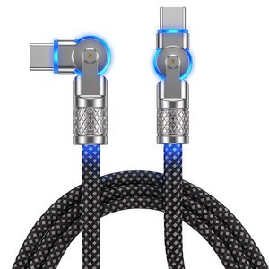 60W 180도 회전 라이트 C to C 고속 충전 패브릭 케이블