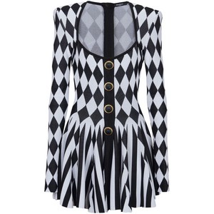 발망 다이아몬드 인타르시아 니트 미니 드레스