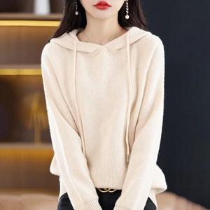 하모리 여성 캐주얼 봄 가을 심플 베이직 두툼한 골지 긴팔 후드 니트티