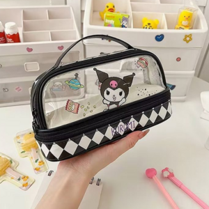 리버티 무엇이 들어있는지 다보이는 산리오 투명 이중 필통, 1개, 검정쿠로미