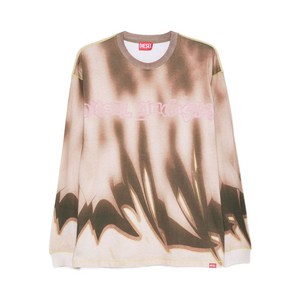 디젤 아트 프린트 긴소매 티셔츠, 베이지계열, Standard M