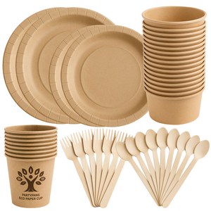 파티팡 캠프앤파티 6종 세트 / 일회용 종이 컵 접시 그릇 숟가락 포크 세트 생일파티 캠핑 피크닉 크라프트 테이블팩