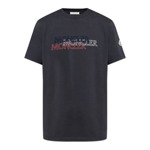 몽클레르 로고 프린트 코튼 티셔츠, 블루계열, Standard M(KR 96-180)