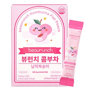 NEW 디자인 뷰런치 콤부차 납작복숭아맛 / 당류 제로 / 15kcal / 제로탄산 / 다이어트 / 유산균, 15개입, 5g, 1박스