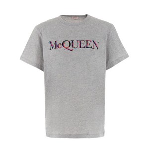 알렉산더맥퀸 로고 자수 코튼 티셔츠, 그레이계열, Standard XXL