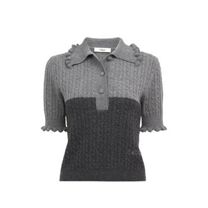 끌로에 러플 케이블 니트 폴로 탑