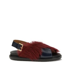 마르니 퍼 디테일 버클 퍼스벳 샌들, Italy 36(KR 230), 레드계열+블루계열