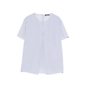 엠포리오아르마니 라운드 넥 버튼 디테일 블라우스, 바이올렛/보라계열, Italy 40(KR 55)