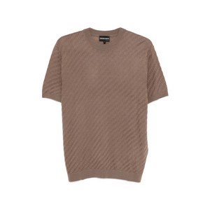 엠포리오아르마니 텍스처 라운드 넥 티셔츠, 브라운계열, Standard M(KR 100)