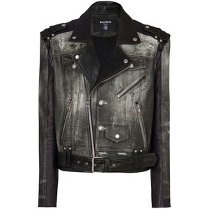 발망 트롱프뢰유 프린트 가죽 재킷