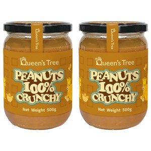 퀸즈트리 100% 땅콩 피넛버터 크런치, 500g, 2개