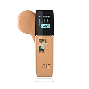 Maybelline New Yok 리퀴드 파운데이션 매트 피니시 SPF 포함 오일 흡수 Fit Me 매트 + 포어리스 115 아이보리 30ml, 312 골든, 1개