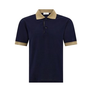 페라가모 콘트라스트 스트라이프 반소매 폴로 셔츠, 블루계열+베이지계열, S(KR 95)