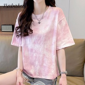 나바바 NT2474 여성 페인팅 라운드넥 루즈핏 반팔 티셔츠