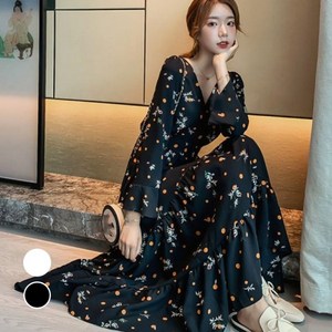 여성 꽃무늬 롱 원피스 URD135 쉬폰원피스 롱원피스 쉬폰롱원피스 플레어원피스 가을원피스