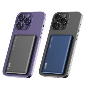 휴대용 초고속 보조배터리 무선 충전 초슬림 10mm 20W 5000mah 맥세이프 S24 아이폰15, 블루