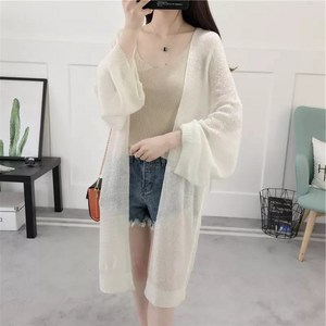 [웨일쓰] 여성 여름 오버핏 가디건 자외선차단 기본 롱 가디건 루즈핏 벌룬 소매 시스루 빅사이즈 사무실 카디건
