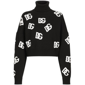 돌체앤가바나 인타르시아 니트 로고 버진 울 스웨터, 블랙계열+화이트계열, Italy 40(KR 44)