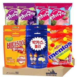 [블루존] 젤리세트 5종 10개입 (박카스젤리*2+비타500*2+마이구미포도*2+마이구미복숭아*2+멘토스푸르티*2), 1개