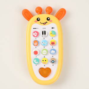 베어블리 73가지 토끼 기린 핸드폰 멜로디 버튼식 교육용 오감자극 치발기 장난감, 옐로우 기린 핸드폰