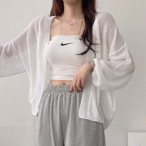 [디데이뉴] *Cool 소재* 마이쭈 여름용 얇은 시스루 퍼프 노버튼 오버핏 루즈 가디건 5colo