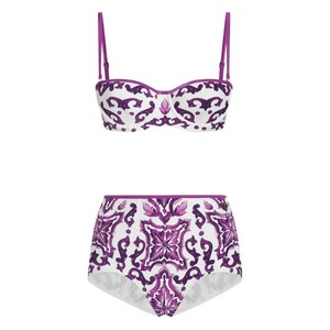 돌체앤가바나 마욜리카 프린트 비키니 세트, 화이트계열+바이올렛/보라계열, Italy 2(KR 44)