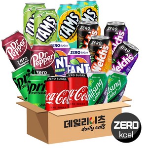 데일리이츠 제로칼로리 탄산음료 뚱캔 350ml 10종 20개입 (코크2 스프라이트2 칠성사이다2 닥터페퍼2 환타포도2 웰치(포도2 오렌지2) 나랑드2 탐스제로(사과키위2 레몬2)), 1세트