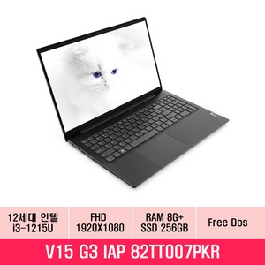 레노버 2022 V15 G3 IAP 15.6 코어i3 인텔 12세대, Iron Gray, 256GB, 8GB, Free DOS, 82TT007PKR