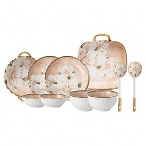 Qiaokao 동백 문양 세라믹 식기 세트