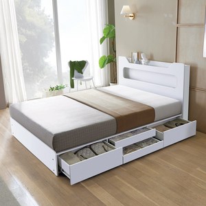 규수방 고급형 통서랍 LED 4단 수납 침대프레임 매트리스별매 방문설치, 802서랍형 화이트 침대프레임만(매트없음)