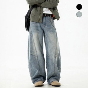 HANYO 와이드 벌룬핏 허리 밴딩 Y2K 스트릿 루즈핏 데님 팬츠 청바지