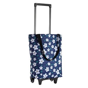 Tiger Pavilion 다용도 접이식 트롤리 쇼핑 카트, 화이트 플라워 패턴, 1개